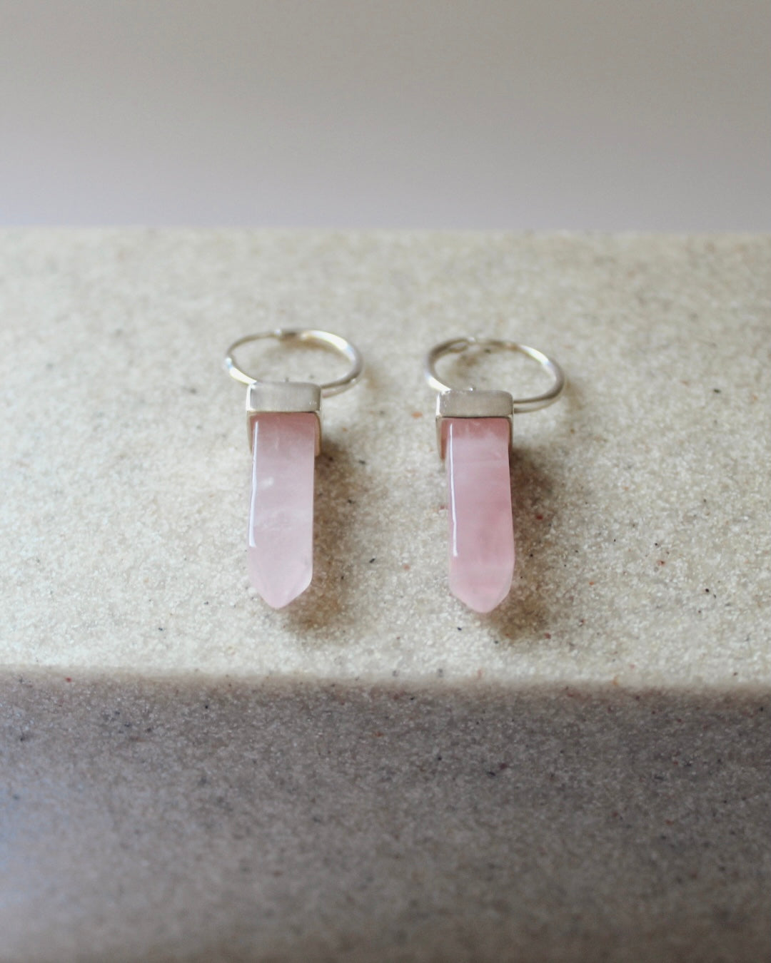 Aros cuarzo rosado plata 925